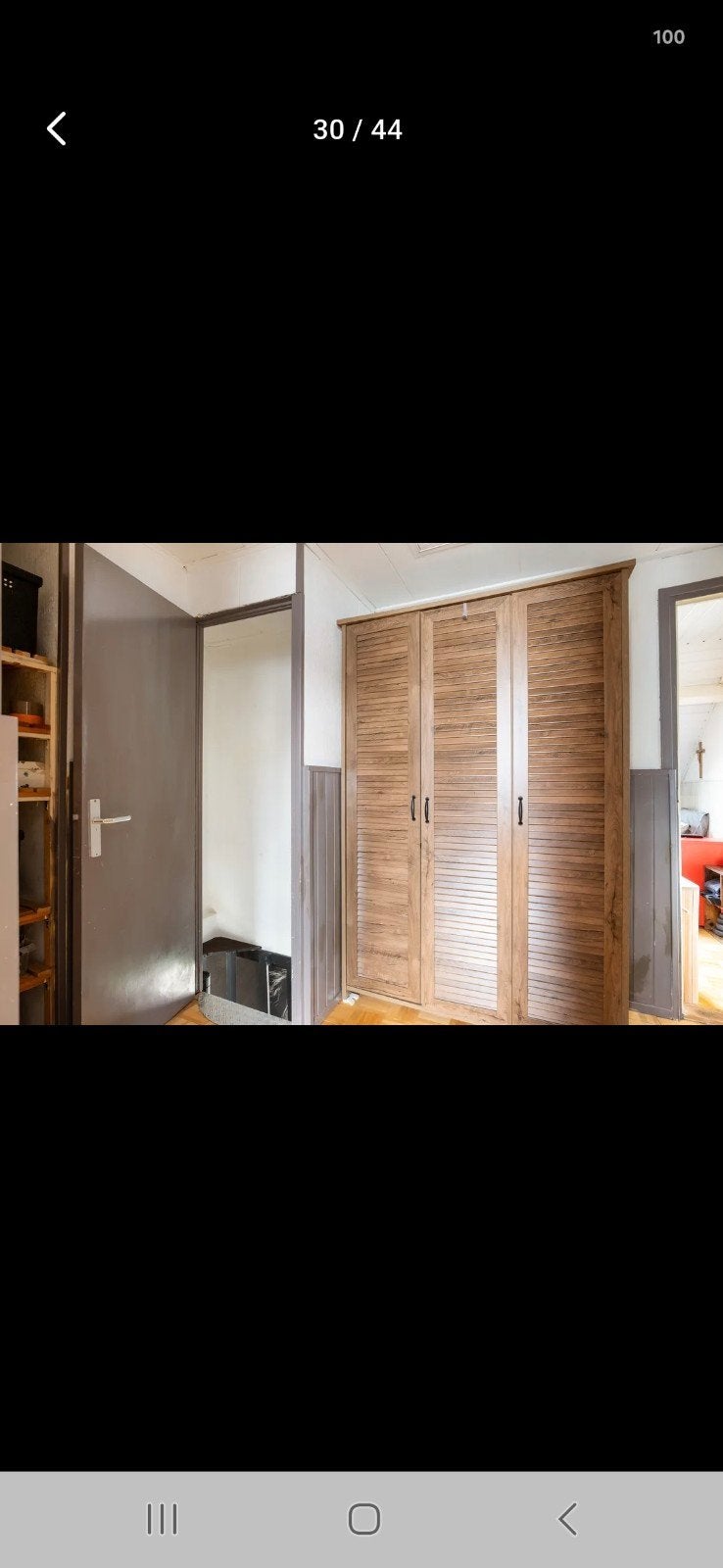 Houten kledingkast met louvredeuren, Ophalen, Gebruikt, 100 tot 150 cm, Klassiek