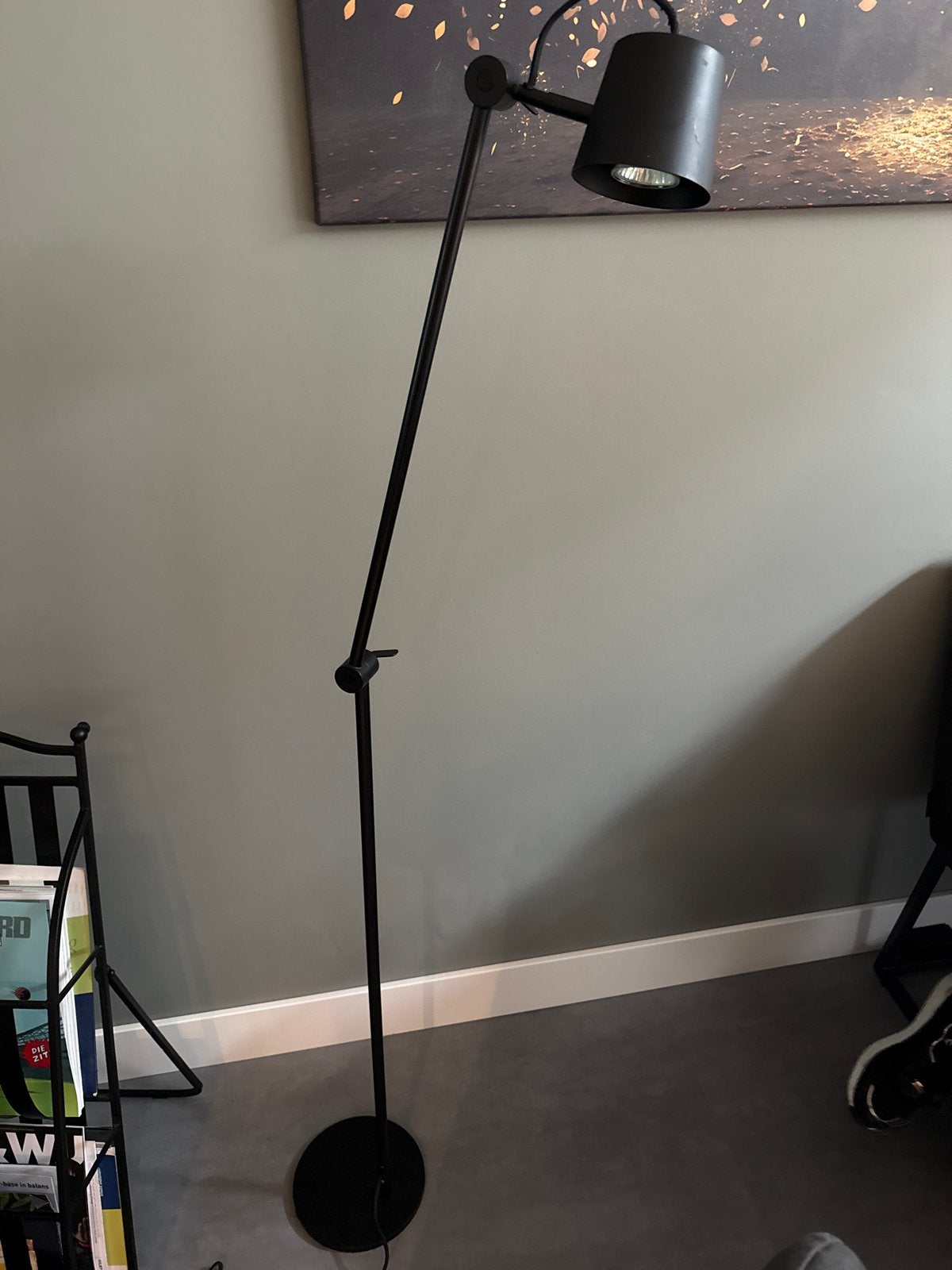 Zwarte verstelbare vloerlamp met spot, Ophalen, Gebruikt, GU10, Metaal