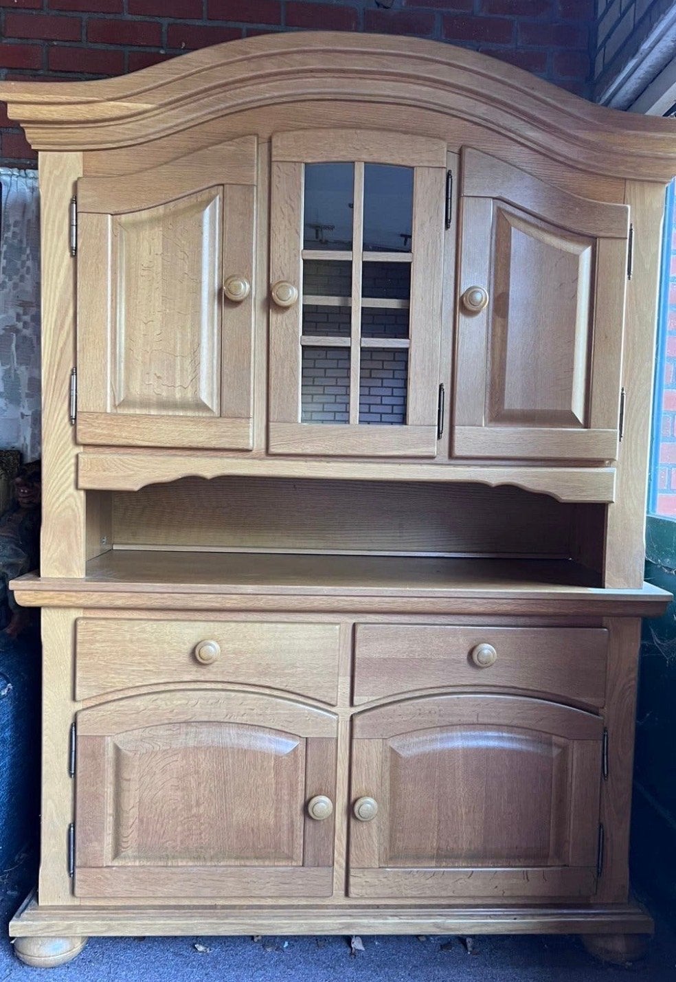 Massief eiken dressoir/vitrinekast, Antiek en Kunst, Ophalen
