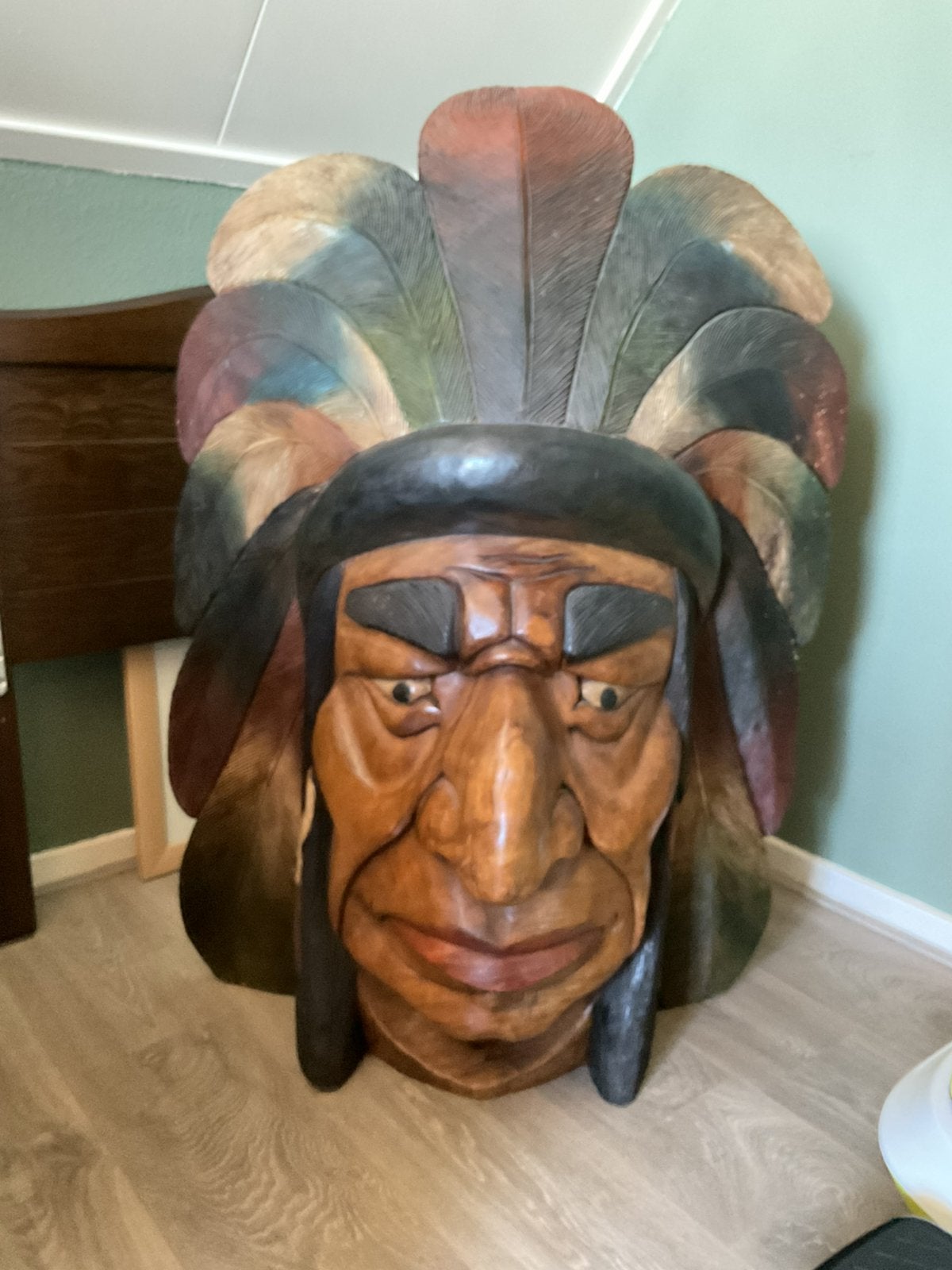 Indianen hoofd, Antiek en Kunst, Ophalen, Houtsnijwerk, Handgemaakt, 1 meter - 2 meter