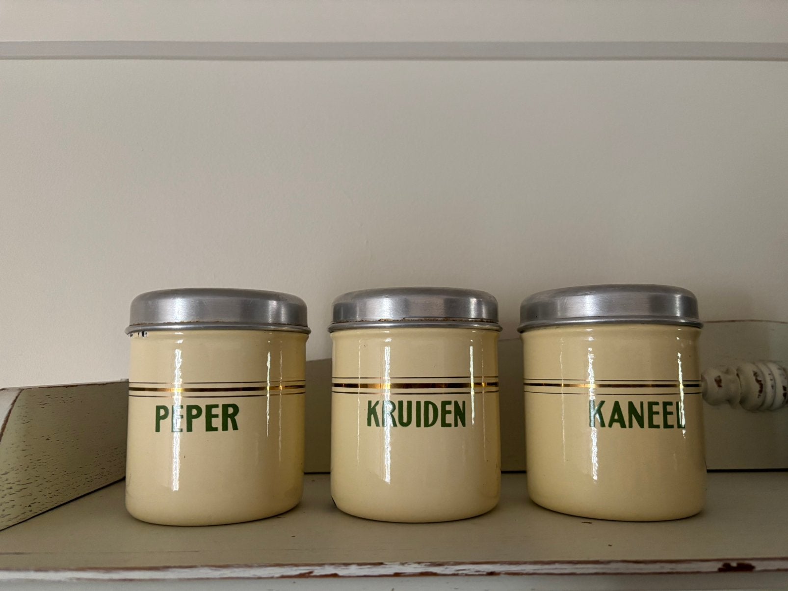 Set emaille crème groen, Antiek en Kunst, Ophalen