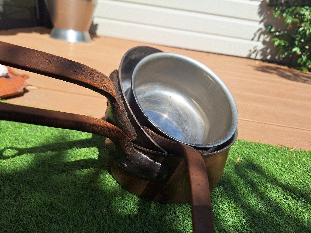 Set van 3 koperen steelpannen met handvatten, Ophalen, Met handvatten, Kookpan, Overige merken