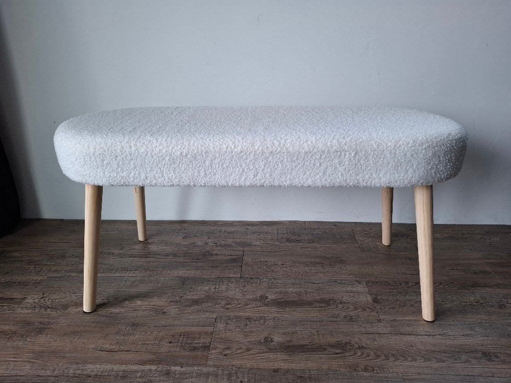Nieuw teddy bank houten poten 96x40x45cm wit bench, Ophalen of Verzenden, Nieuw, Rechthoekig, 125 cm of meer