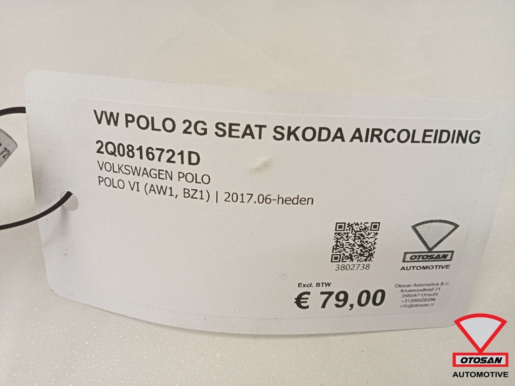 VW Polo 2G Seat Skoda Aircoleiding Airco Leiding 2Q0816721D, Gebruikt, Volkswagen, Volkswagen AG, Berliner Ring 2
38440  Wolfsburg, DE