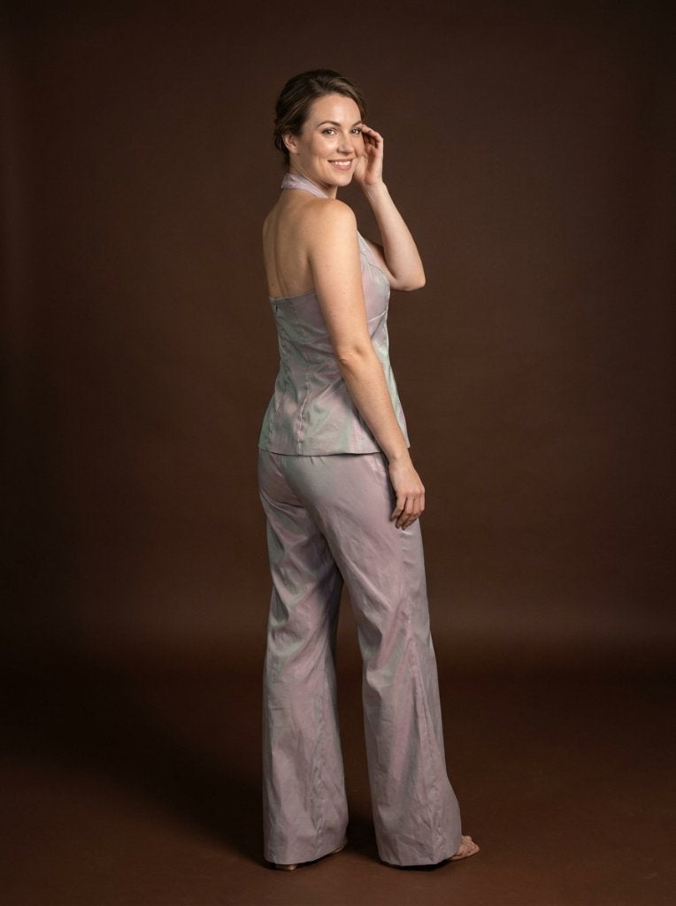 Parelmoer jumpsuit met halter top, Ophalen of Verzenden, Zo goed als nieuw, Maat 42/44 (L), Wit