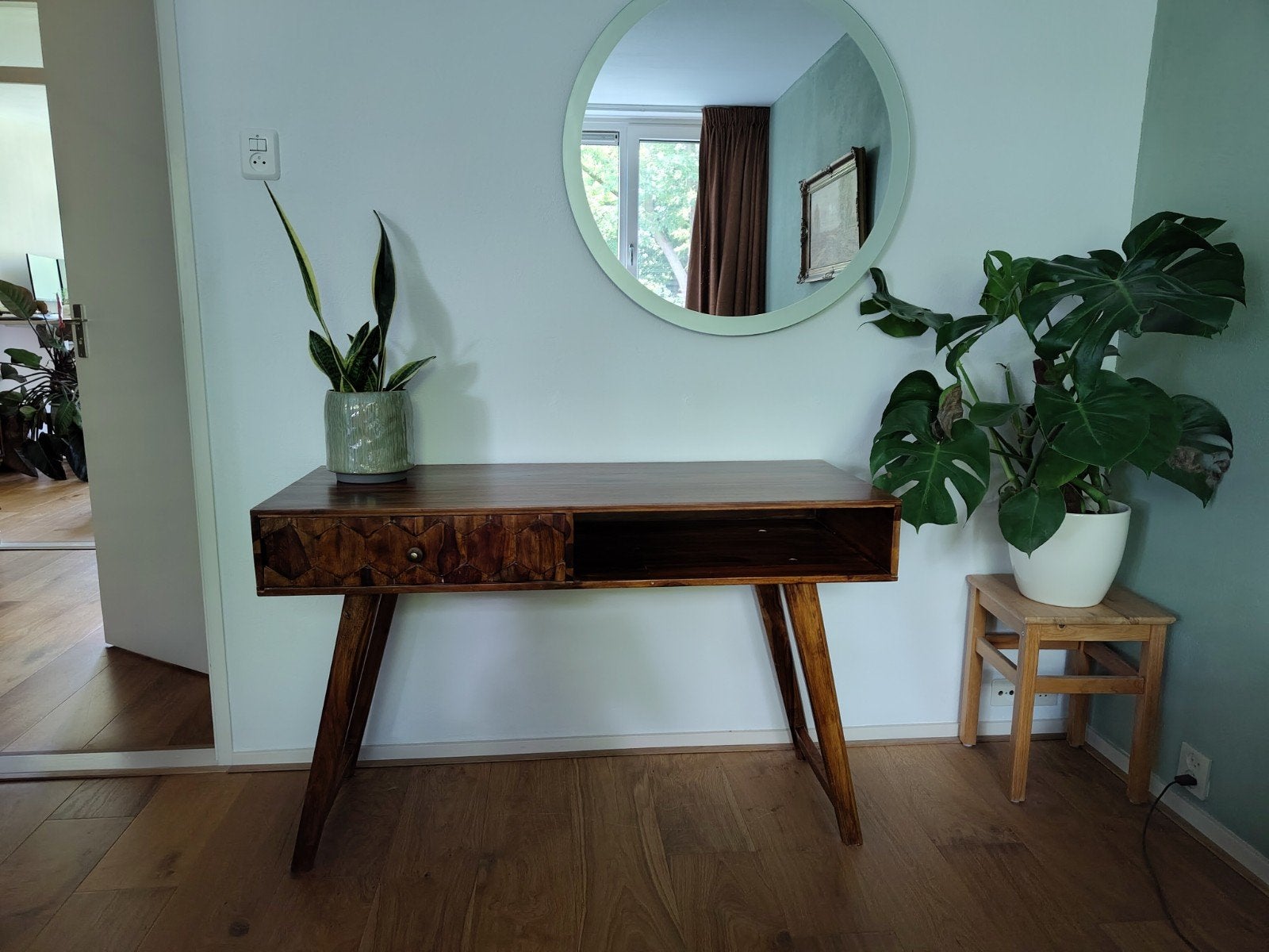 Sheesham Massief Houten Console-/Bijzettafel, Ophalen, Modern, Scandinavisch, Industrieel, Zo goed als nieuw, 75 cm of meer