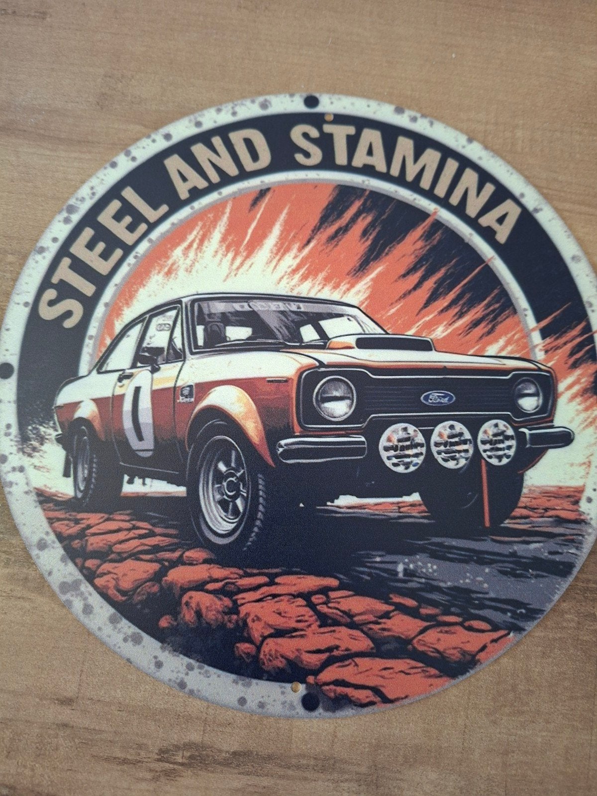 Metalen bord Ford Escort Rally 20 cm - Steel and Stamina, Verzamelen, Ophalen of Verzenden, Gebruikt, Reclamebord