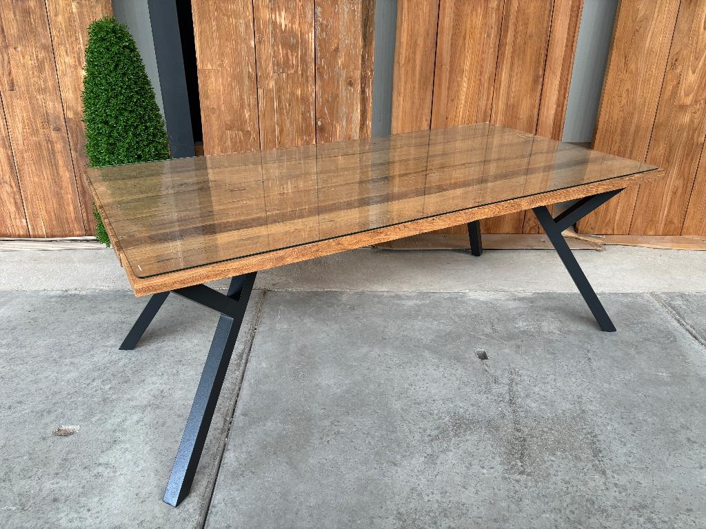 Tuintafel Alba 200cm | Rustiek teak | Y-poot zwart, Ophalen, Nieuw, Rechthoekig, Teakhout