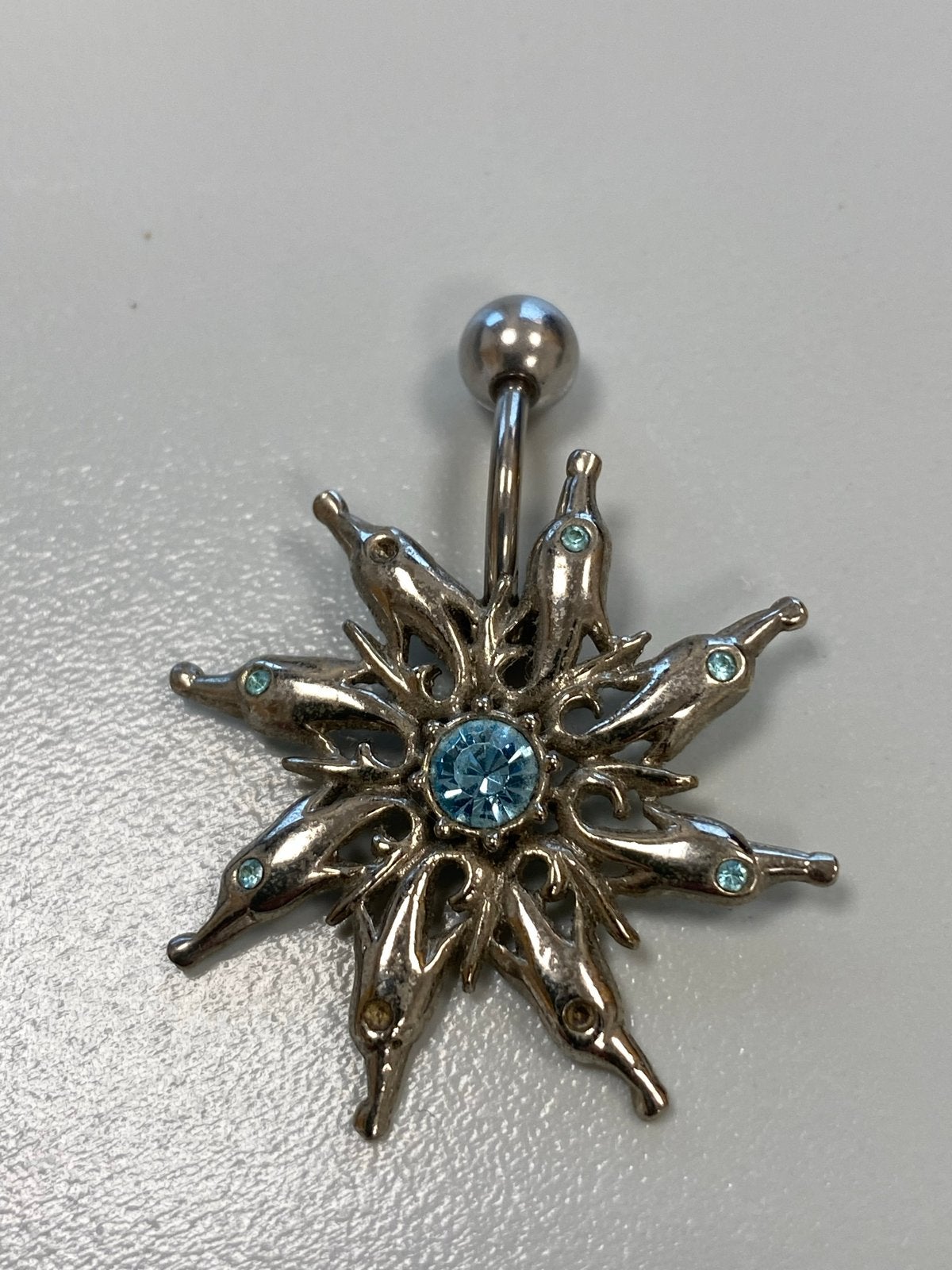 Navelpiercing met blauwe strass steentjes, Ophalen, Navelpiercing, Staal, Zo goed als nieuw