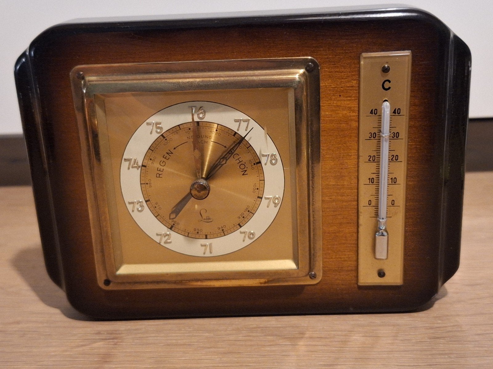 Antieke Barometer en Thermometer Set - Houtsnijwerk, Audio, Tv en Foto, Ophalen, Gebruikt, Weerstation