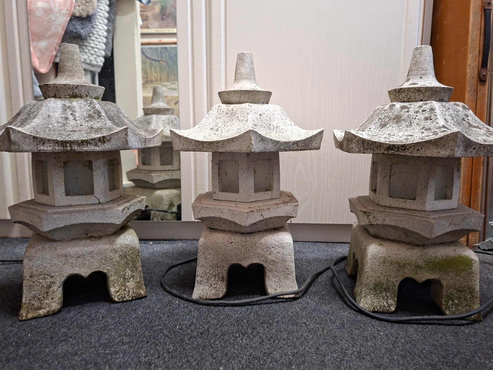 Set van 3 Japanse stenen lantaarns voor de tuin, Tuin en Terras, Buitenverlichting, Ophalen, Overige materialen, Gebruikt, Minder dan 50 watt