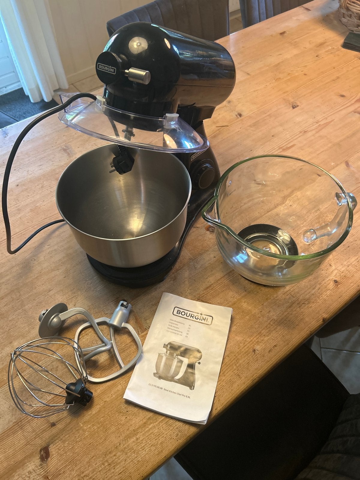 BOURGINI Keukenmachine met extra glazen kom, 3 snelheden of meer, Ophalen of Verzenden, Zo goed als nieuw, 2 tot 3 liter