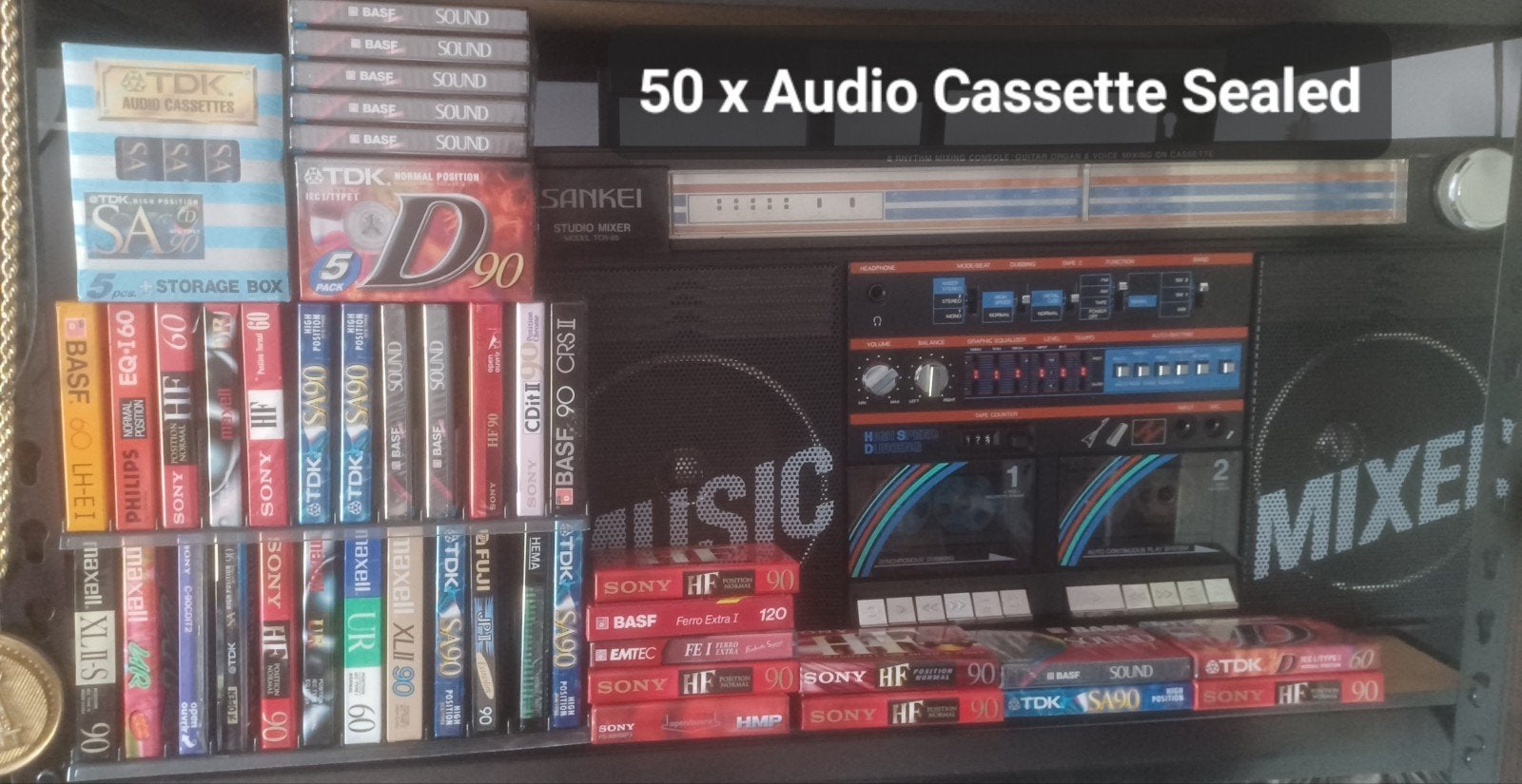 Partij Audio Cassette banden nieuw in seal + 6 racks, Ophalen of Verzenden, Nieuw