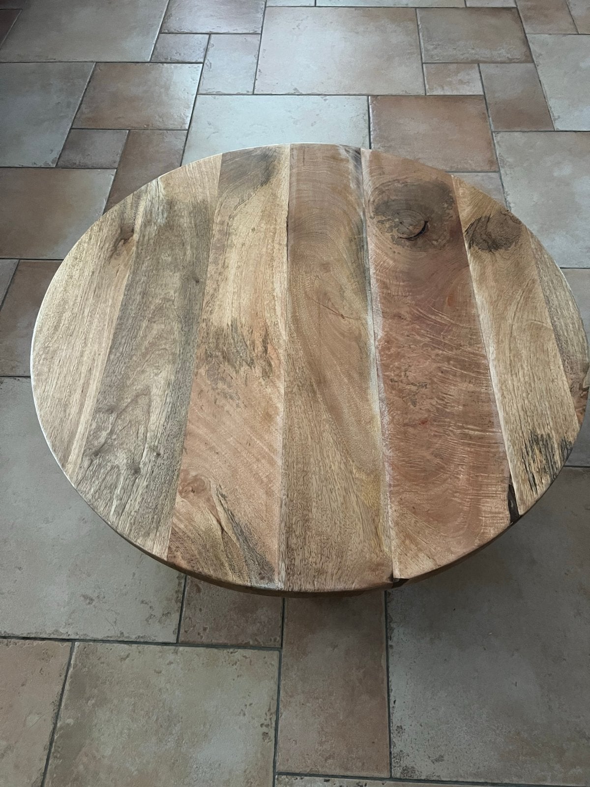 Ronde salontafel van mangohout en metaal, Ophalen, Gebruikt, Rond, 50 tot 100 cm