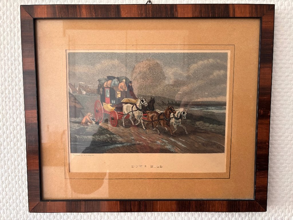 Antieke gravure met paarden, 1888 W.J. Shayer in lijst., Antiek en Kunst, 1800 - 1899, 39 cm, Ophalen of Verzenden, 33 cm