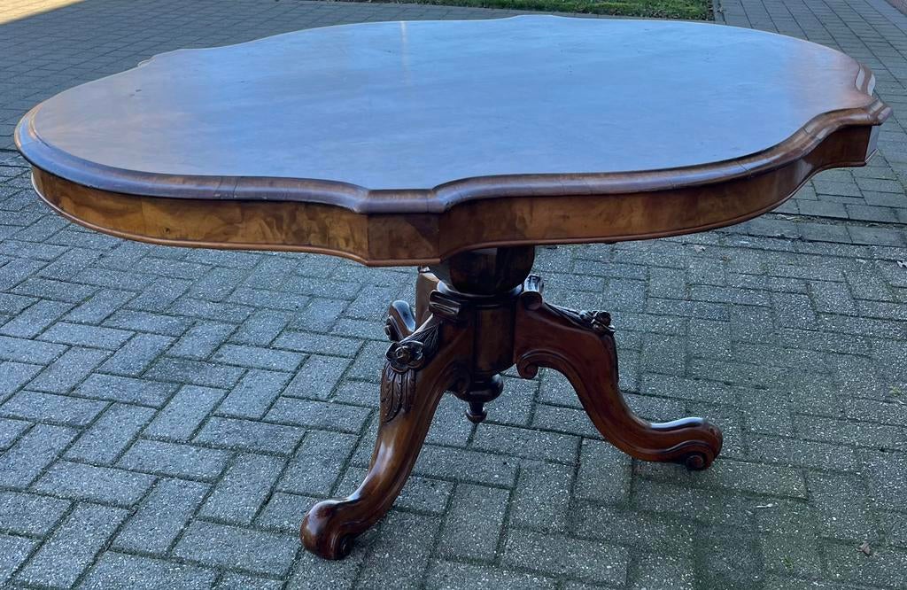 ANTIEKE EETKAMERTAFEL MET KANTELBAAR BLAD, Antiek en Kunst, Antiek | Meubels | Tafels, Ophalen