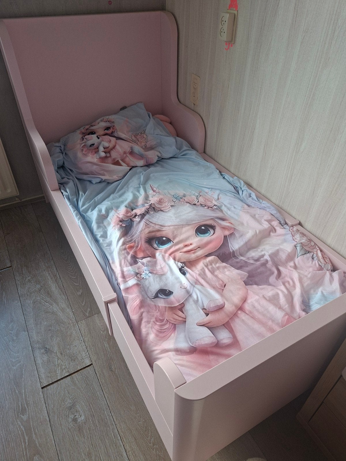Ikea Busunge meegroeibed roze, Ophalen, Gebruikt, 70 tot 85 cm, 140 tot 160 cm