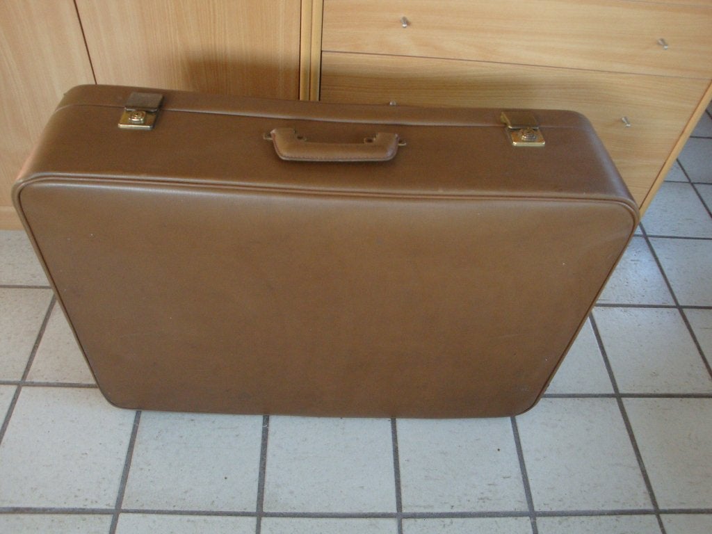 Ruim 70 jaar oud : Retro vintage reiskoffer bruin 1952, Antiek en Kunst, Curiosa en Brocante, Ophalen of Verzenden