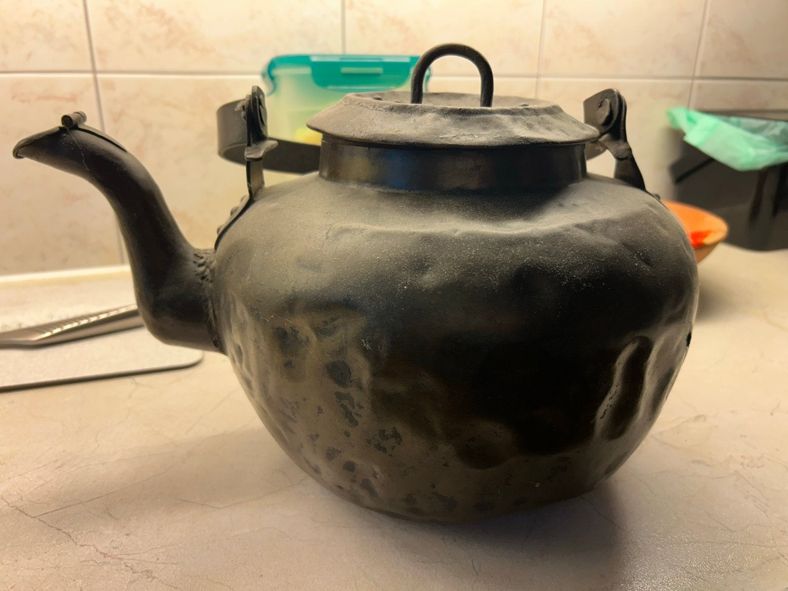 Antieke koperen theepot / waterketel/appelketel, Antiek en Kunst, Antiek | Koper en Brons, Ophalen, Koper