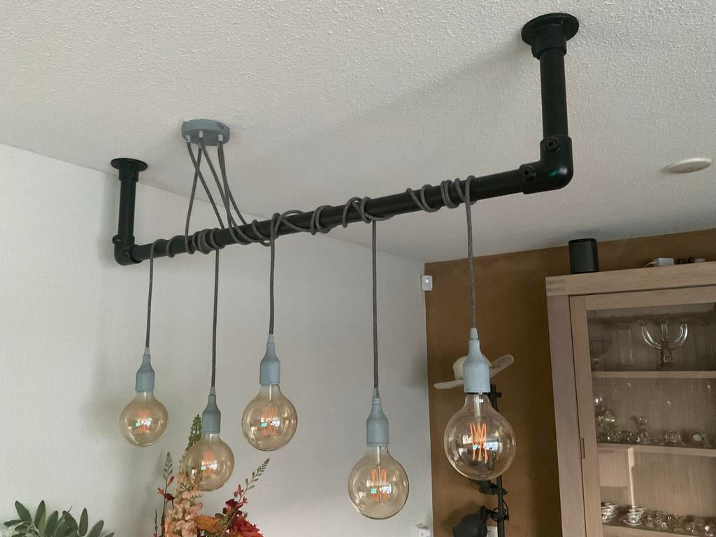 5x Plafond hanglamp steigerbuis zwart - Industriële stijl, Ophalen, Gebruikt, Metaal