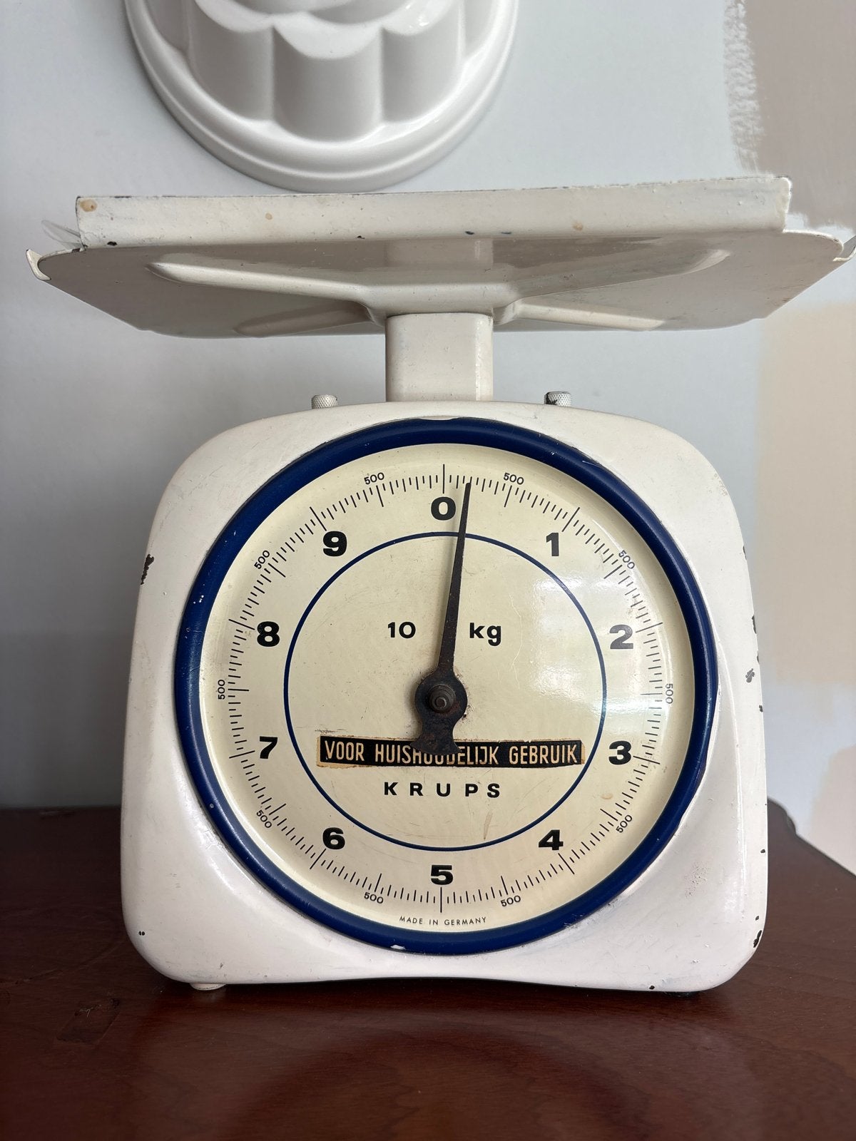 Vintage Krups Keukenweegschaal - Wit met Blauw, Antiek en Kunst, Ophalen of Verzenden