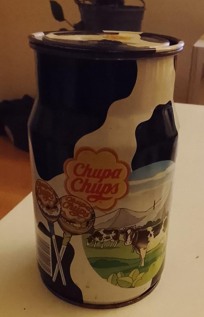 Vintage Chupa Chups blik - Koeienprint, Verzamelen, Ophalen of Verzenden, Gebruikt