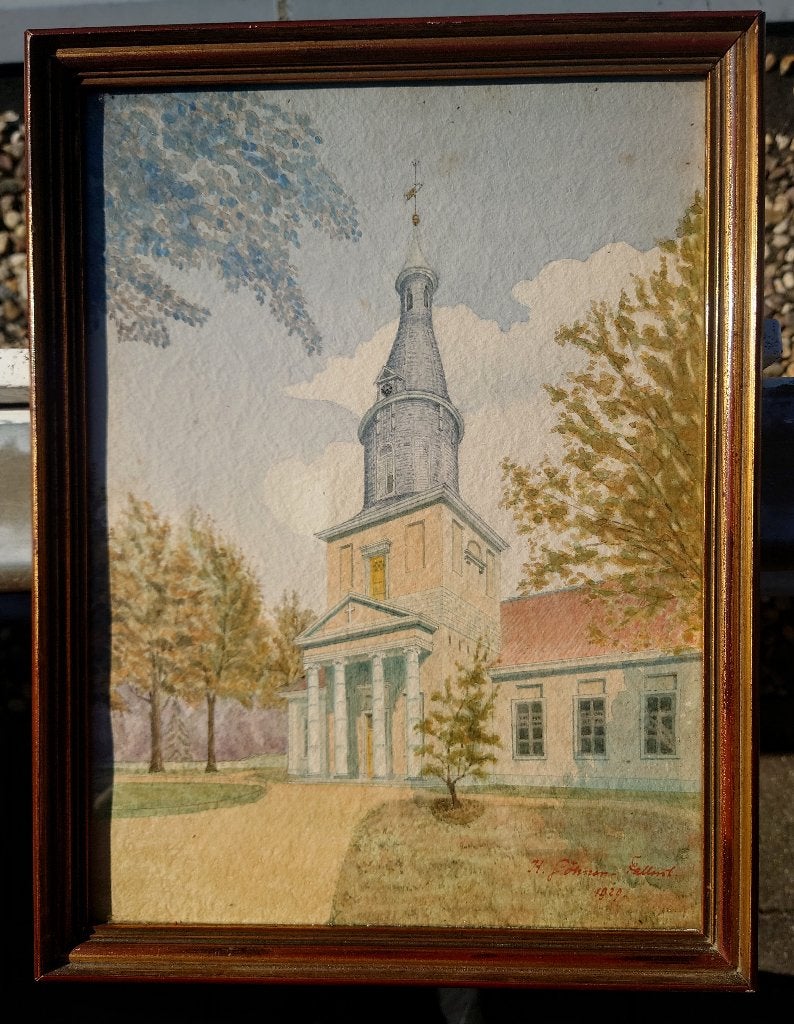 Zweedse School 1929 aquarel, kerk, gesigneerd, Antiek en Kunst, Ophalen of Verzenden