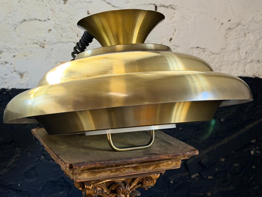 Vintage Dijkstra hanglamp goud wit pendel schalen design, Gebruikt, Vintage Dijkstra lamp dutch design, Ophalen of Verzenden, Metaal