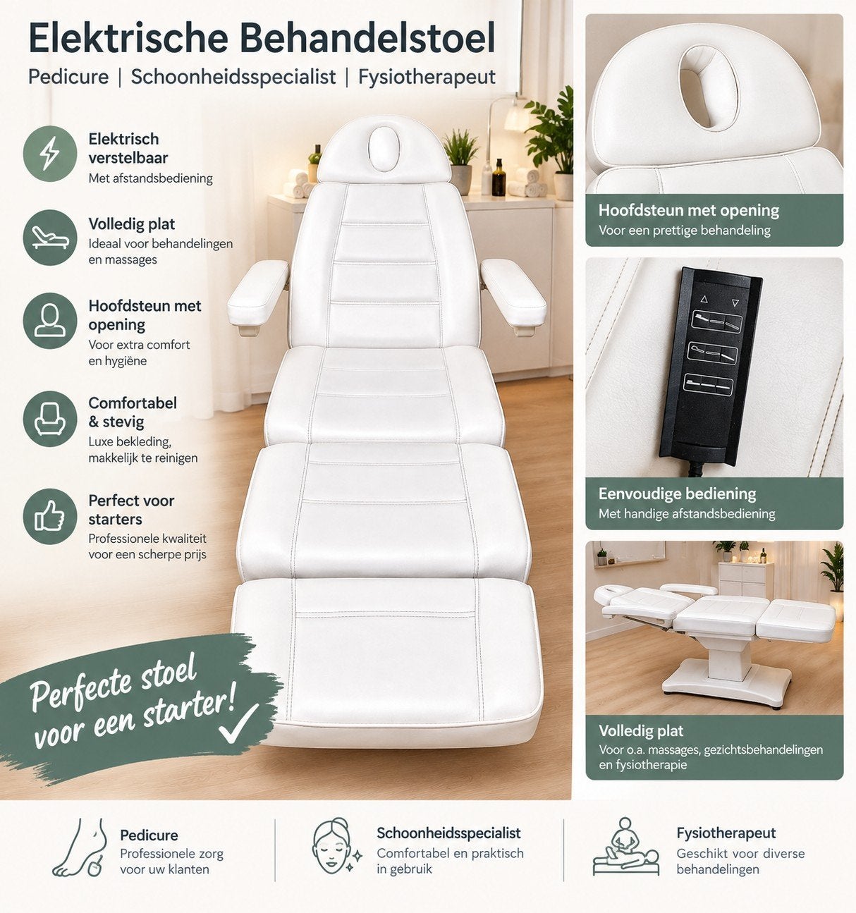 pedicure schoonheidsspecialist fysio behandelstoel, Ophalen, Gebruikt, Wit, Eén