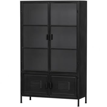 WOOOD metalen vitrinekast Ronja zwart, Zo goed als nieuw, Glas, 150 tot 200 cm, 25 tot 50 cm