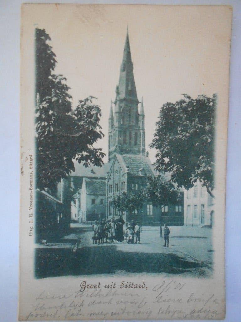 Sittard Kerk en Straatbeeld pastoor 1911 vrij unieke kaart, Ophalen of Verzenden, Voor 1920, Gelopen, Limburg