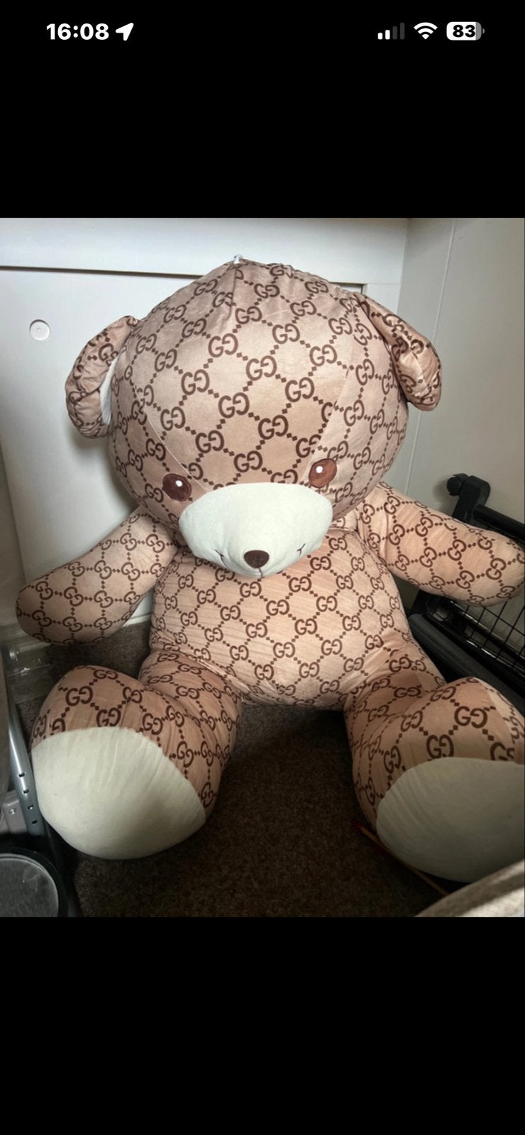 Grote teddybeer (Gucci-stijl) - Decoratie kinderkamer, Kinderen en Baby's, Ophalen, Beer, Zo goed als nieuw, Beige