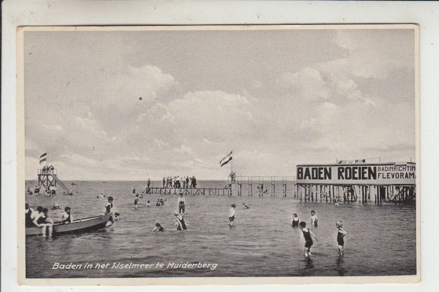 Muiderberg, Baden in het IJsselmeer, Ophalen of Verzenden, 1920 tot 1940, Gelopen, Noord-Holland