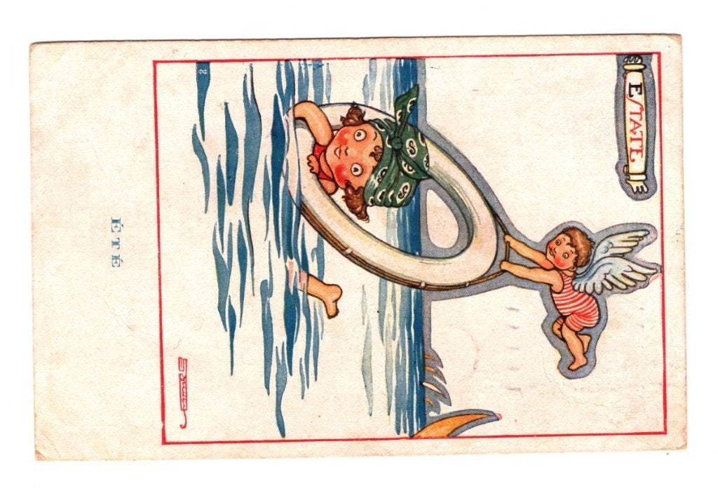 Oude Ansichtkaart Estate Été Kind Zwemband Gelopen 1922, Ophalen of Verzenden, 1920 tot 1940, Gelopen, Overige thema's