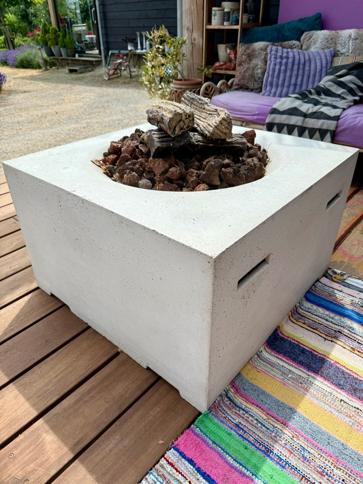Happy Cocoonjng vuurtafel vierkant wit, Tuin en Terras, Ophalen, Gebruikt