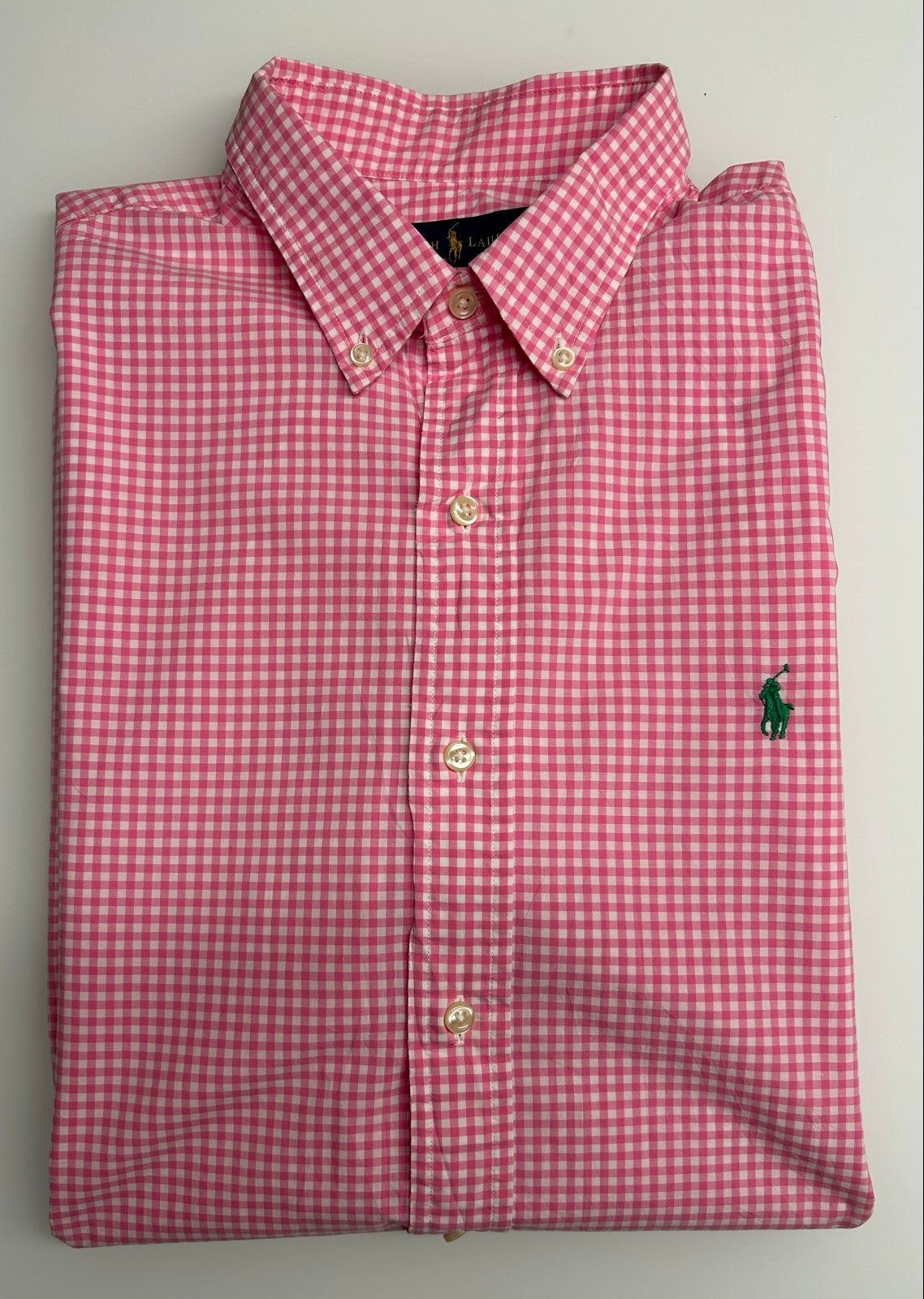 Ralph Lauren Custom Fit overhemd - Roze ruit - Maat L, Ophalen of Verzenden, Zo goed als nieuw, Roze, Halswijdte 41/42 (L)