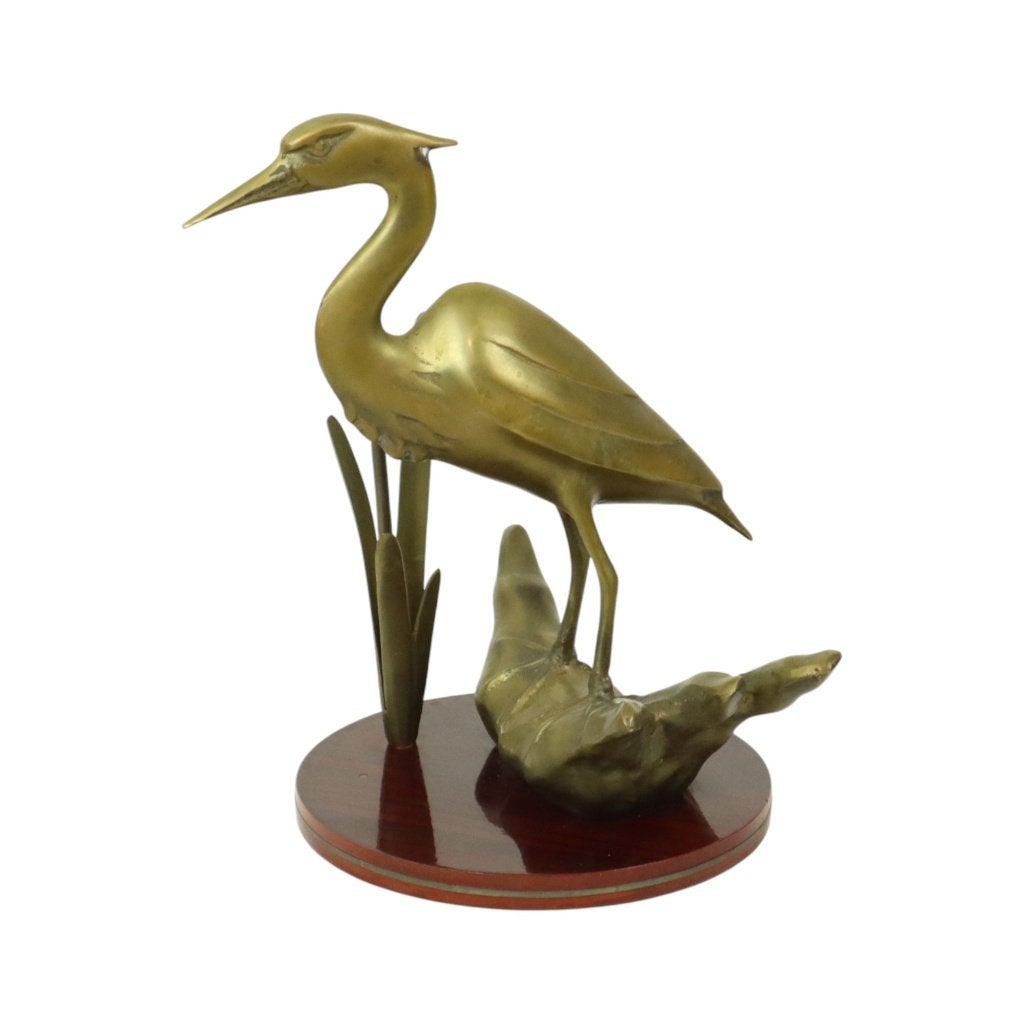 Messing Reiger Beeld Op Houten Basis Hollywood Regency, Ophalen of Verzenden, Gebruikt, Dier