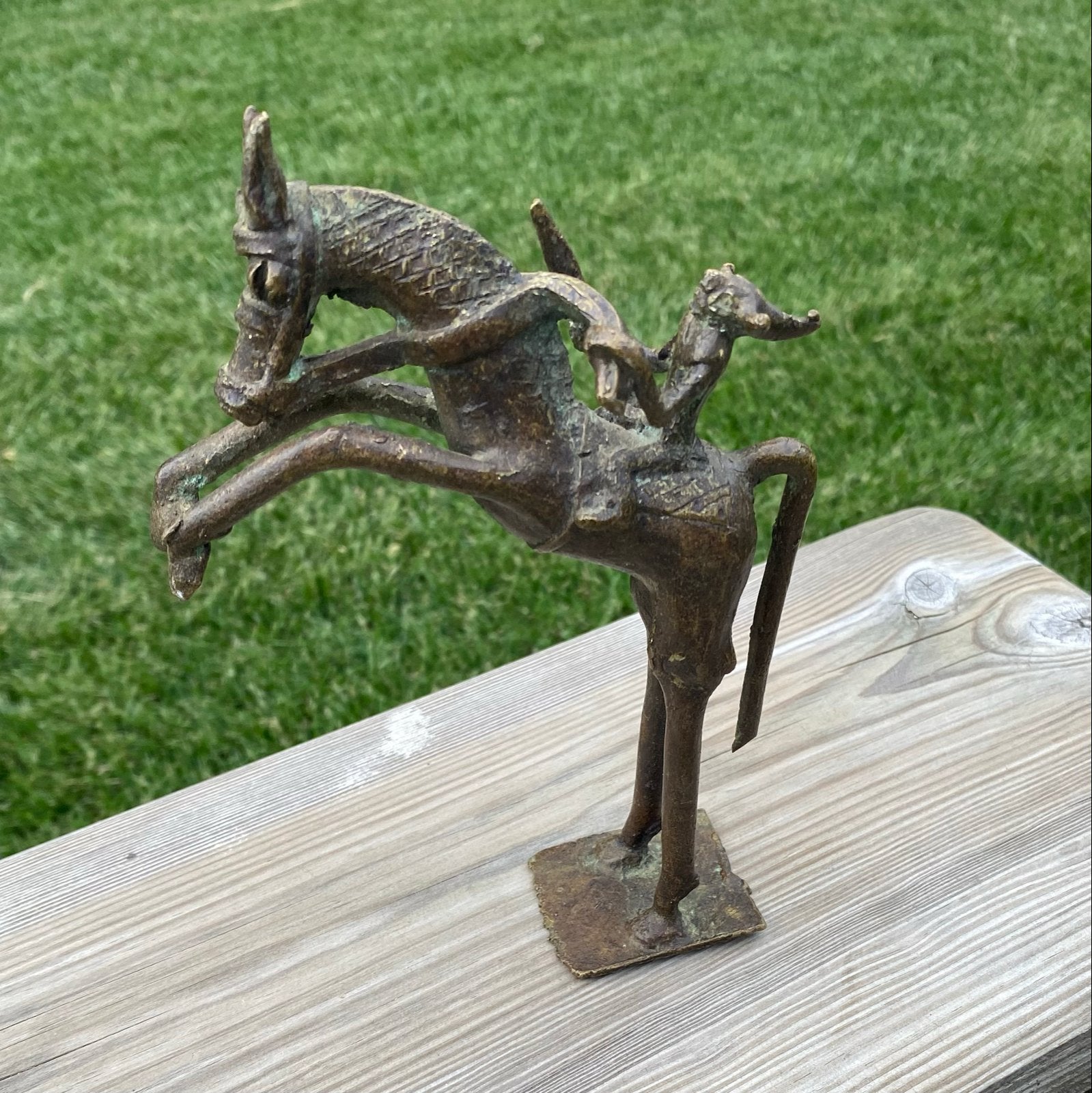 Bronzen krijger te paard, Dogon-stijl, Mali, 18 cm, Bruin, Afrika, Handgemaakt, Ophalen of Verzenden
