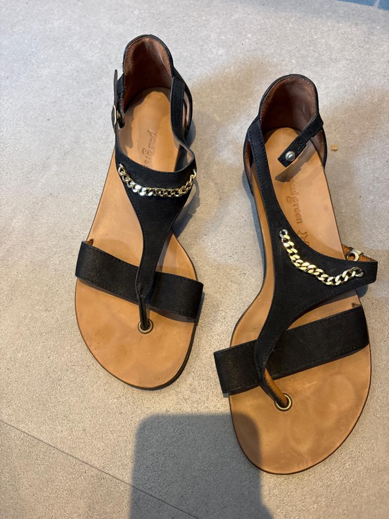 Paul Green Zwarte Sandalen Maat 38 met Gouden Ketting, Kleding | Dames, Schoenen, Zwart, Zo goed als nieuw, Sandalen of Muiltjes