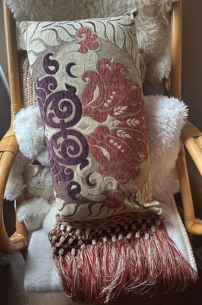 ✨ Kleurrijk barok kussen met franjes – Marokkaans design ✨, Huis en Inrichting, Ophalen of Verzenden, Nieuw, Vierkant