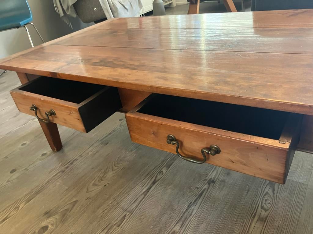 Kersenhouten salontafel 140x75x47 met 2 doorschuif lades, Gebruikt, 100 tot 150 cm, Kersenhout, Minder dan 50 cm