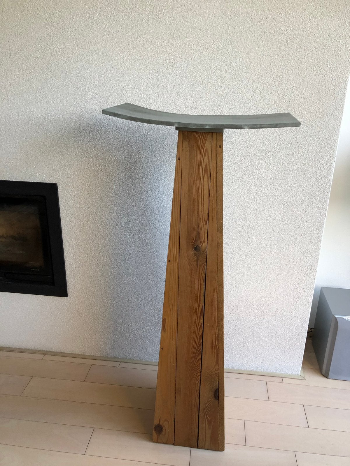 Houten Zuil met Metalen Schaal - 130 cm Hoog, Ophalen, Gebruikt