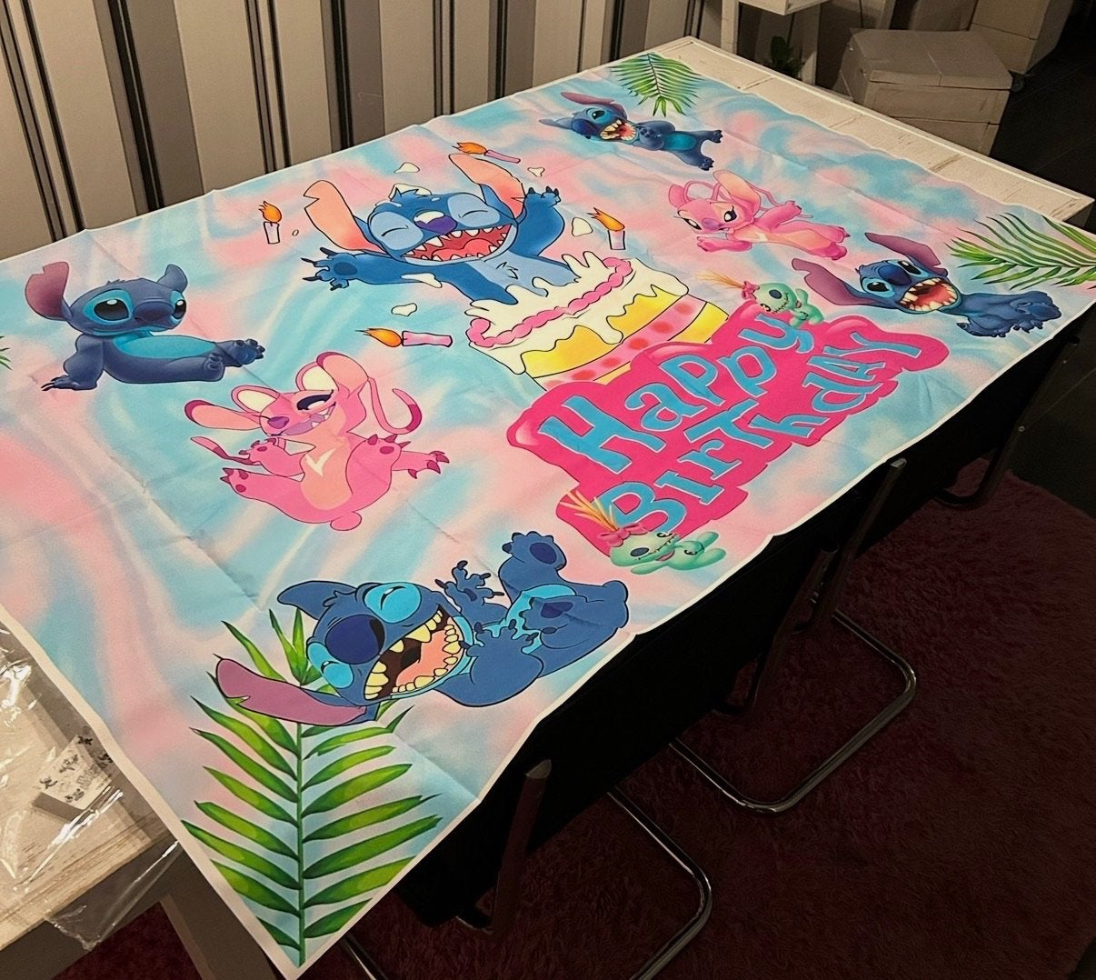 Stitch thema feest achtergrond doek 100cm x 150cm, Ophalen of Verzenden, Nieuw, Versiering, Verjaardag