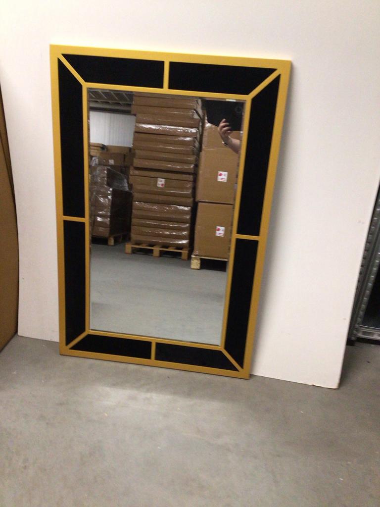Goudkleurige spiegel met zwart patroon, Ophalen, 100 tot 150 cm, Zo goed als nieuw, Rechthoekig