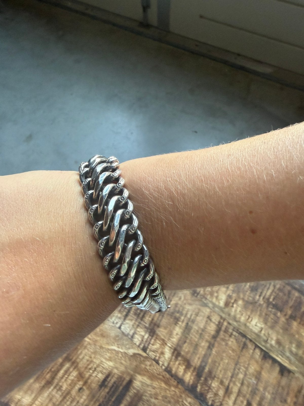 Zilveren armband met unieke gevlochten schakels, Ophalen, Gebruikt, Zilver