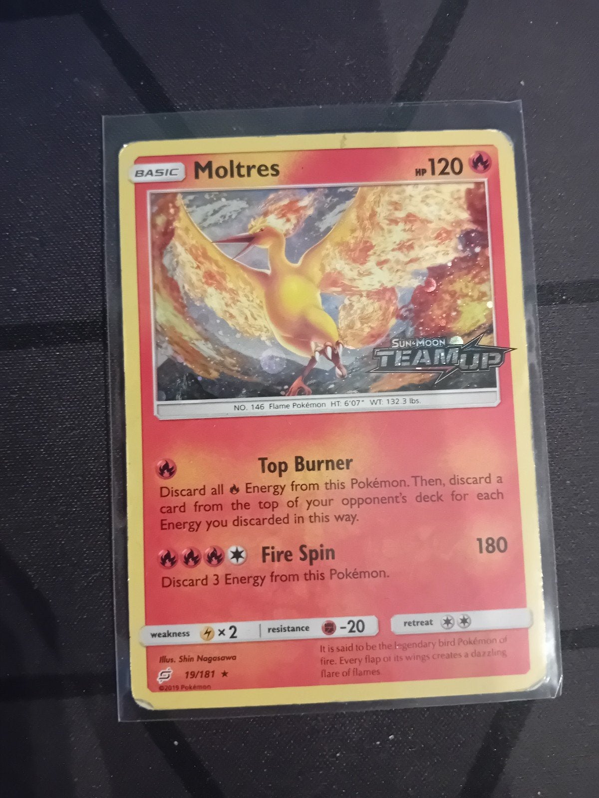 Moltres Pokémon kaart - Sun & Moon Team Up, Ophalen of Verzenden, Zo goed als nieuw, Losse kaart
