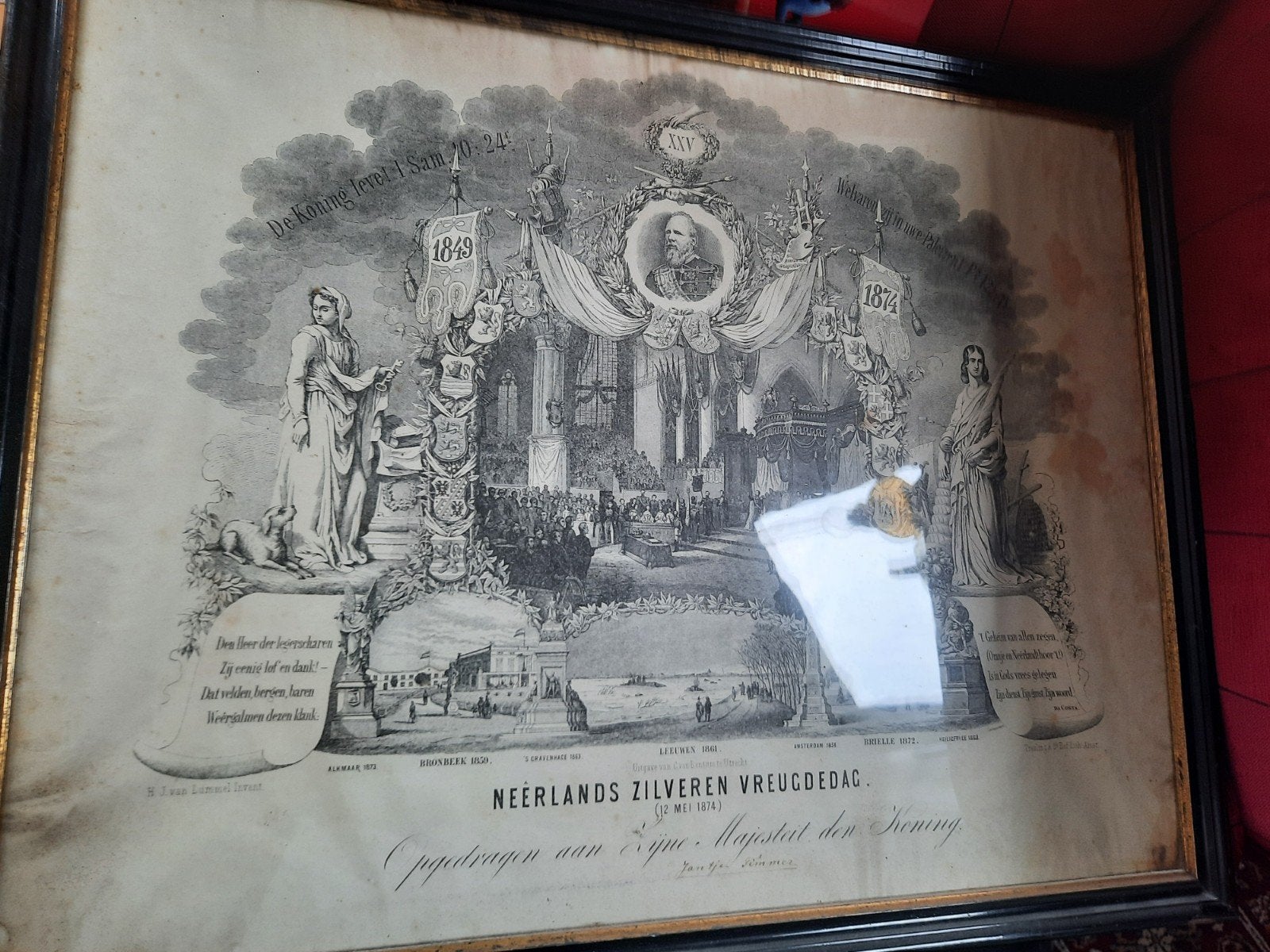 Historische Ets: Neerlands Zilveren Vreugdedag 1874, Antiek en Kunst, Kunst | Etsen en Gravures, Origineel, Dagelijks leven, 1800 - 1899