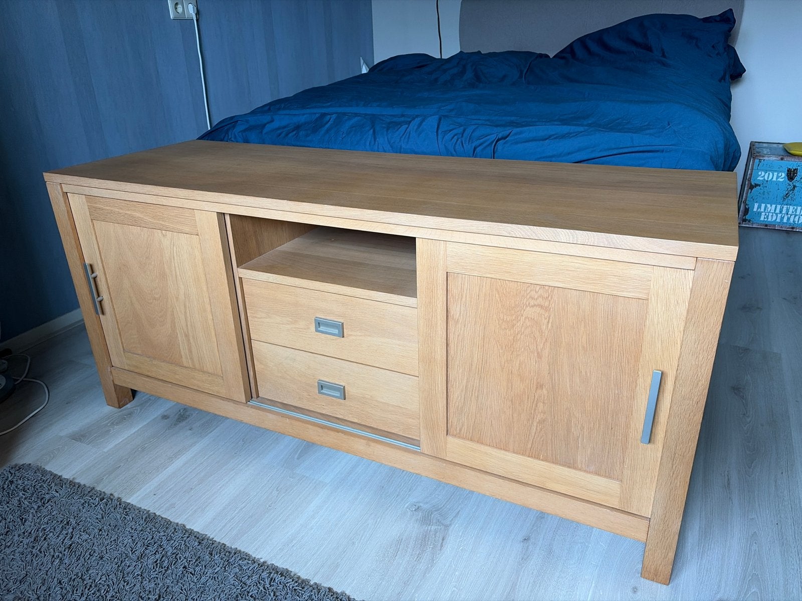 Eikenhouten dressoir met lades en deuren, Ophalen, Gebruikt, 100 tot 150 cm, Eikenhout