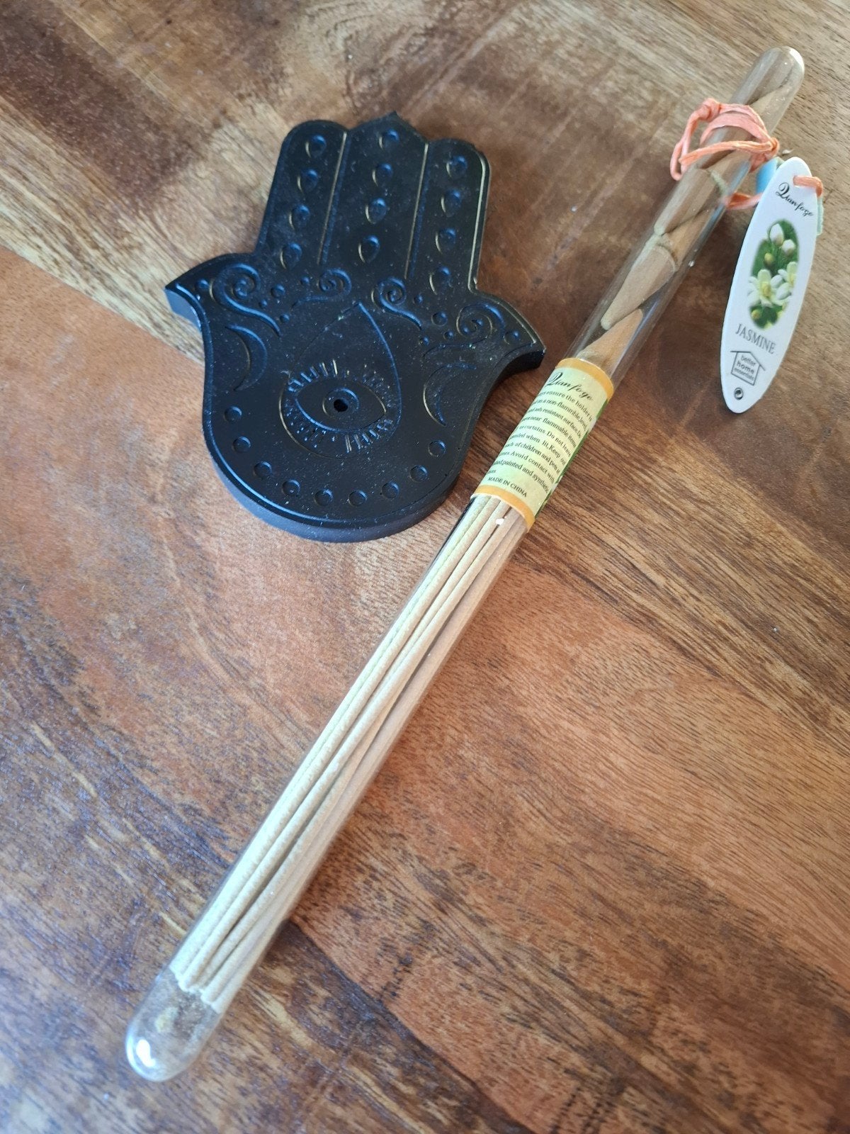 Nieuw: Hamsa Hand Wierookhouder met Jasmijn Wierookset, Ophalen of Verzenden, Nieuw, Zwart, Steen/keramiek