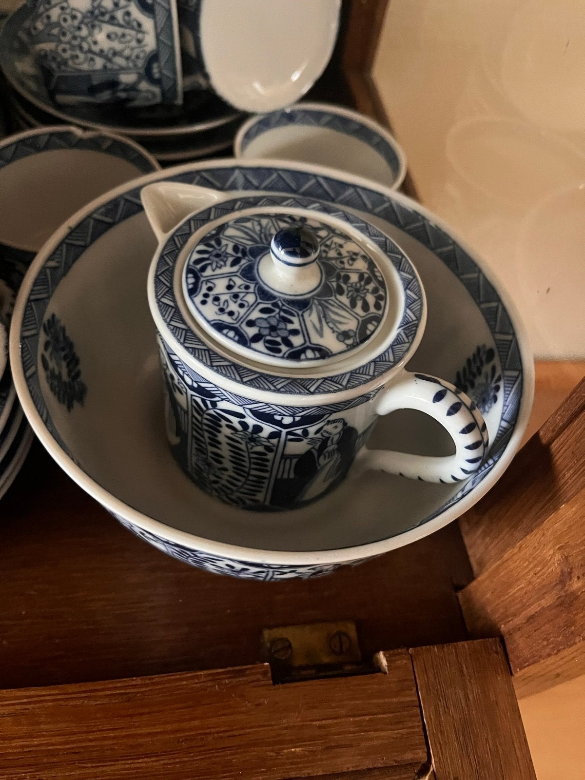 Lange lijs koffie en theeservies - Blauw/Wit Aziatisch desig, Ophalen
